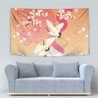 Hawaiian and Japanese Culture Together Tapestry Kakau Art Tattoo with Cranes and Sakura Spring Vibe LT03 - Polynesian Pride