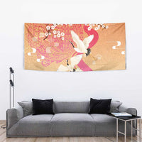 Hawaiian and Japanese Culture Together Tapestry Kakau Art Tattoo with Cranes and Sakura Spring Vibe LT03 - Polynesian Pride