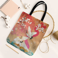 Hawaiian and Japanese Culture Together Tote Bag Kakau Art Tattoo with Cranes and Sakura Spring Vibe LT03 Black Strap One Size Multicolor - Polynesian Pride