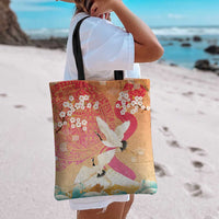 Hawaiian and Japanese Culture Together Tote Bag Kakau Art Tattoo with Cranes and Sakura Spring Vibe LT03 - Polynesian Pride