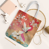 Hawaiian and Japanese Culture Together Tote Bag Kakau Art Tattoo with Cranes and Sakura Spring Vibe LT03 White Strap One Size Multicolor - Polynesian Pride