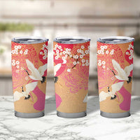 Hawaiian and Japanese Culture Together Tumbler Cup Kakau Art Tattoo with Cranes and Sakura Spring Vibe LT03 - Polynesian Pride