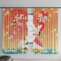Hawaiian and Japanese Culture Together Window Curtain Kakau Art Tattoo with Cranes and Sakura Spring Vibe LT03 With Hooks Multicolor - Polynesian Pride