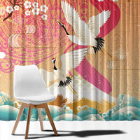 Hawaiian and Japanese Culture Together Window Curtain Kakau Art Tattoo with Cranes and Sakura Spring Vibe LT03 - Polynesian Pride