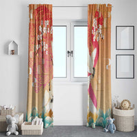 Hawaiian and Japanese Culture Together Window Curtain Kakau Art Tattoo with Cranes and Sakura Spring Vibe LT03 - Polynesian Pride