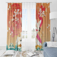 Hawaiian and Japanese Culture Together Window Curtain Kakau Art Tattoo with Cranes and Sakura Spring Vibe LT03 - Polynesian Pride