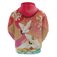 Hawaiian and Japanese Culture Together Zip Hoodie Kakau Art Tattoo with Cranes and Sakura Spring Vibe LT03 - Polynesian Pride