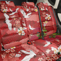 Hawaiian and Japanese Culture Together Back Car Seat Cover Red Ohia Lehua Plumeria and Sakura Blooming LT03 - Polynesian Pride