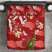 Hawaiian and Japanese Culture Together Bedding Set Red Ohia Lehua Plumeria and Sakura Blooming LT03 Red - Polynesian Pride