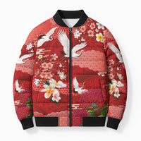 Hawaiian and Japanese Culture Together Bomber Puffer Jacket Red Ohia Lehua Plumeria and Sakura Blooming LT03 Unisex Red - Polynesian Pride