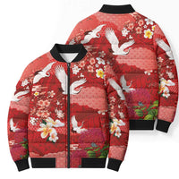 Hawaiian and Japanese Culture Together Bomber Puffer Jacket Red Ohia Lehua Plumeria and Sakura Blooming LT03 - Polynesian Pride