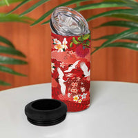 Hawaiian and Japanese Culture Together 4 in 1 Can Cooler Tumbler Red Ohia Lehua Plumeria and Sakura Blooming LT03 - Polynesian Pride