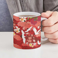 Hawaiian and Japanese Culture Together Ceramic Mug Red Ohia Lehua Plumeria and Sakura Blooming LT03 - Polynesian Pride