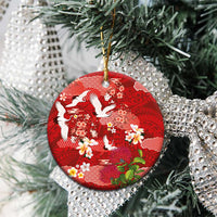 Hawaiian and Japanese Culture Together Ceramic Ornament Red Ohia Lehua Plumeria and Sakura Blooming LT03 - Polynesian Pride