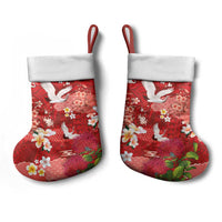 Hawaiian and Japanese Culture Together Christmas Stocking Red Ohia Lehua Plumeria and Sakura Blooming LT03 - Polynesian Pride