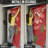 Hawaiian and Japanese Culture Together Door Cover Red Ohia Lehua Plumeria and Sakura Blooming LT03 - Polynesian Pride