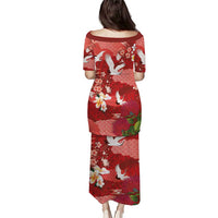 Hawaiian and Japanese Culture Together Family Matching Puletasi and Hawaiian Shirt Red Ohia Lehua Plumeria and Sakura Blooming LT03 - Polynesian Pride