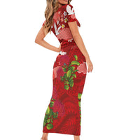 Hawaiian and Japanese Culture Together Family Matching Short Sleeve Bodycon Dress and Hawaiian Shirt Red Ohia Lehua Plumeria and Sakura Blooming LT03 - Polynesian Pride
