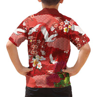 Hawaiian and Japanese Culture Together Family Matching Summer Maxi Dress and Hawaiian Shirt Red Ohia Lehua Plumeria and Sakura Blooming LT03 - Polynesian Pride