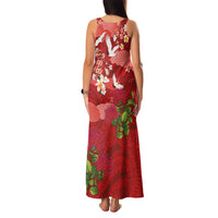 Hawaiian and Japanese Culture Together Family Matching Tank Maxi Dress and Hawaiian Shirt Red Ohia Lehua Plumeria and Sakura Blooming LT03 - Polynesian Pride