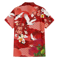 Hawaiian and Japanese Culture Together Hawaiian Shirt Red Ohia Lehua Plumeria and Sakura Blooming LT03 - Polynesian Pride