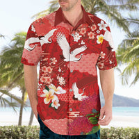 Hawaiian and Japanese Culture Together Hawaiian Shirt Red Ohia Lehua Plumeria and Sakura Blooming LT03 - Polynesian Pride
