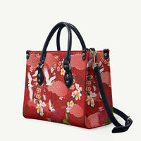 Hawaiian and Japanese Culture Together Leather Bag Red Ohia Lehua Plumeria and Sakura Blooming LT03 Red - Polynesian Pride