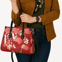 Hawaiian and Japanese Culture Together Leather Bag Red Ohia Lehua Plumeria and Sakura Blooming LT03 - Polynesian Pride