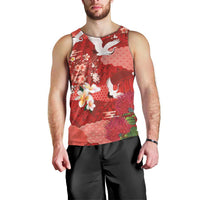 Hawaiian and Japanese Culture Together Men Tank Top Red Ohia Lehua Plumeria and Sakura Blooming LT03 - Polynesian Pride