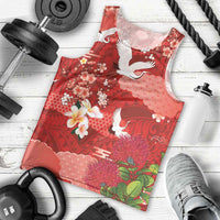 Hawaiian and Japanese Culture Together Men Tank Top Red Ohia Lehua Plumeria and Sakura Blooming LT03 - Polynesian Pride