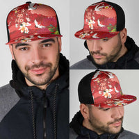 Hawaiian and Japanese Culture Together Mesh Trucker Cap Red Ohia Lehua Plumeria and Sakura Blooming LT03 - Polynesian Pride