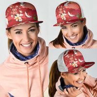 Hawaiian and Japanese Culture Together Mesh Trucker Cap Red Ohia Lehua Plumeria and Sakura Blooming LT03 - Polynesian Pride