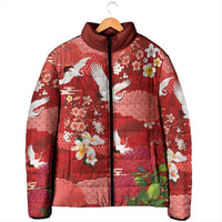 Hawaiian and Japanese Culture Together Padded Jacket Red Ohia Lehua Plumeria and Sakura Blooming LT03 - Polynesian Pride