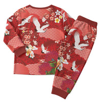 Hawaiian and Japanese Culture Together Christmas Pajama Set Red Ohia Lehua Plumeria and Sakura Blooming LT03 - Polynesian Pride