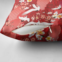 Hawaiian and Japanese Culture Together Pillow Cover Red Ohia Lehua Plumeria and Sakura Blooming LT03 - Polynesian Pride