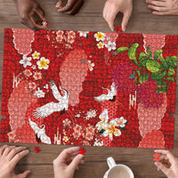 Hawaiian and Japanese Culture Together Puzzle Red Ohia Lehua Plumeria and Sakura Blooming LT03 - Polynesian Pride