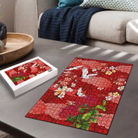 Hawaiian and Japanese Culture Together Puzzle Red Ohia Lehua Plumeria and Sakura Blooming LT03 - Polynesian Pride