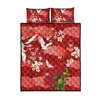 Hawaiian and Japanese Culture Together Quilt Bed Set Red Ohia Lehua Plumeria and Sakura Blooming LT03 - Polynesian Pride