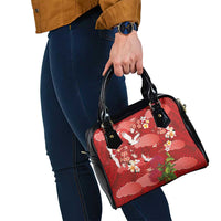 Hawaiian and Japanese Culture Together Shoulder Handbag Red Ohia Lehua Plumeria and Sakura Blooming LT03 - Polynesian Pride