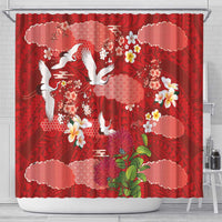 Hawaiian and Japanese Culture Together Shower Curtain Red Ohia Lehua Plumeria and Sakura Blooming LT03 - Polynesian Pride