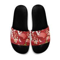 Hawaiian and Japanese Culture Together Slide Sandals Red Ohia Lehua Plumeria and Sakura Blooming LT03 Red - Polynesian Pride