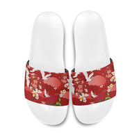 Hawaiian and Japanese Culture Together Slide Sandals Red Ohia Lehua Plumeria and Sakura Blooming LT03 Red - Polynesian Pride
