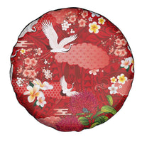 Hawaiian and Japanese Culture Together Spare Tire Cover Red Ohia Lehua Plumeria and Sakura Blooming LT03 - Polynesian Pride