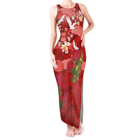 Hawaiian and Japanese Culture Together Tank Maxi Dress Red Ohia Lehua Plumeria and Sakura Blooming LT03 Women Red - Polynesian Pride