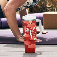 Hawaiian and Japanese Culture Together Tumbler With Handle Red Ohia Lehua Plumeria and Sakura Blooming LT03 - Polynesian Pride