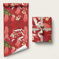 Hawaiian and Japanese Culture Together Wrapping Paper Red Ohia Lehua Plumeria and Sakura Blooming LT03 58" × 23" Red - Polynesian Pride