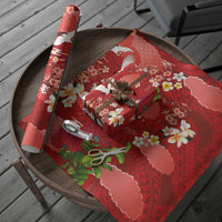 Hawaiian and Japanese Culture Together Wrapping Paper Red Ohia Lehua Plumeria and Sakura Blooming LT03 - Polynesian Pride