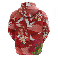 Hawaiian and Japanese Culture Together Zip Hoodie Red Ohia Lehua Plumeria and Sakura Blooming LT03 - Polynesian Pride