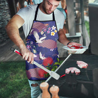 Hawaiian and Japanese Culture Together Apron Blue Ohia Lehua Plumeria and Sakura Blooming LT03 - Polynesian Pride