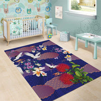 Hawaiian and Japanese Culture Together Area Rug Blue Ohia Lehua Plumeria and Sakura Blooming LT03 - Polynesian Pride